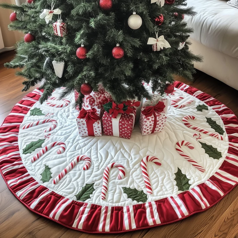 Candy Cane Quilted Tree Skirt