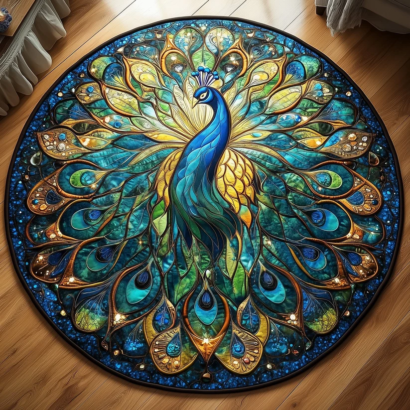 Elegant Feather Quilted Round Mat