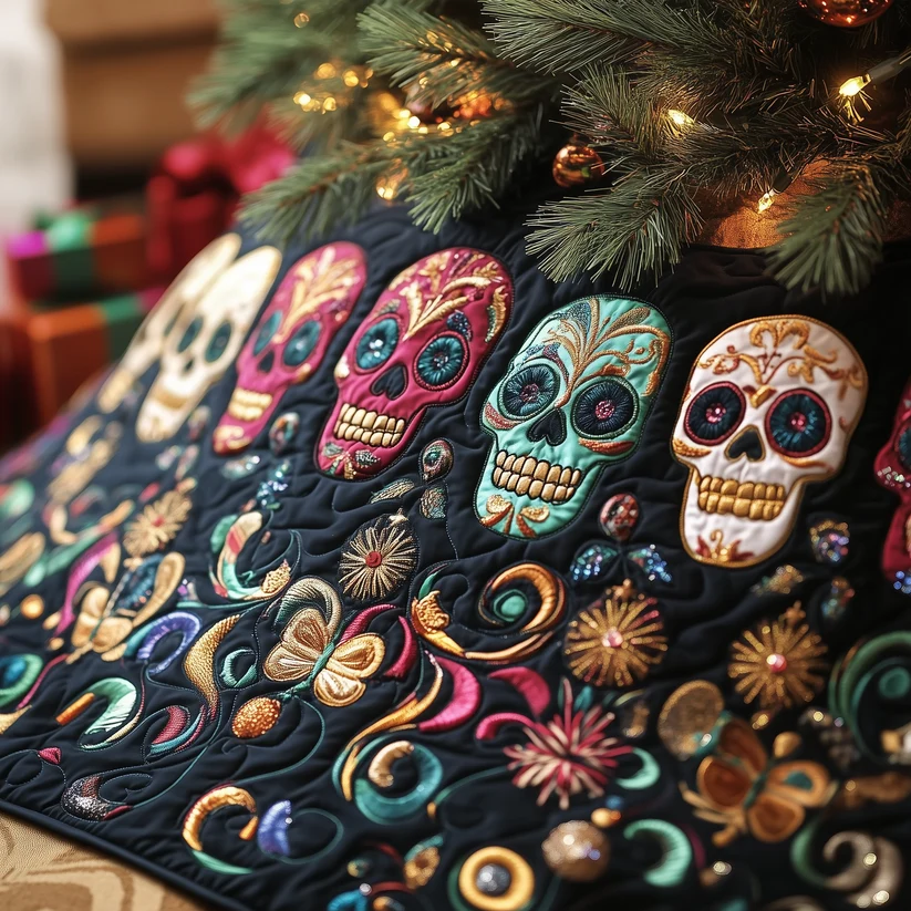 Festive Skull Quilted Tree Skirt