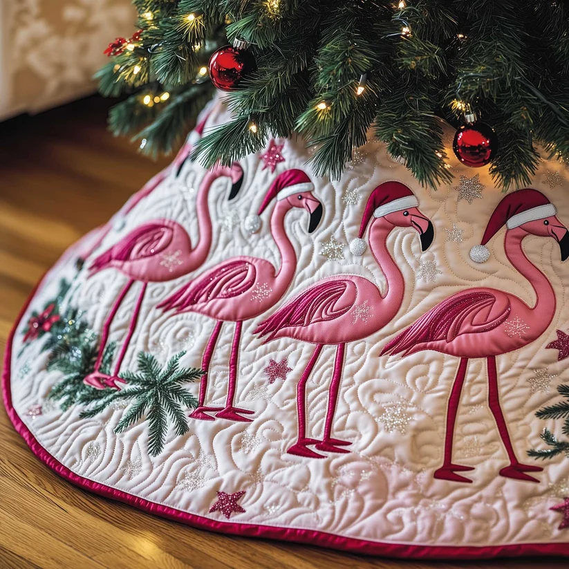 Jolly Flamingo Quilted Tree Skirt