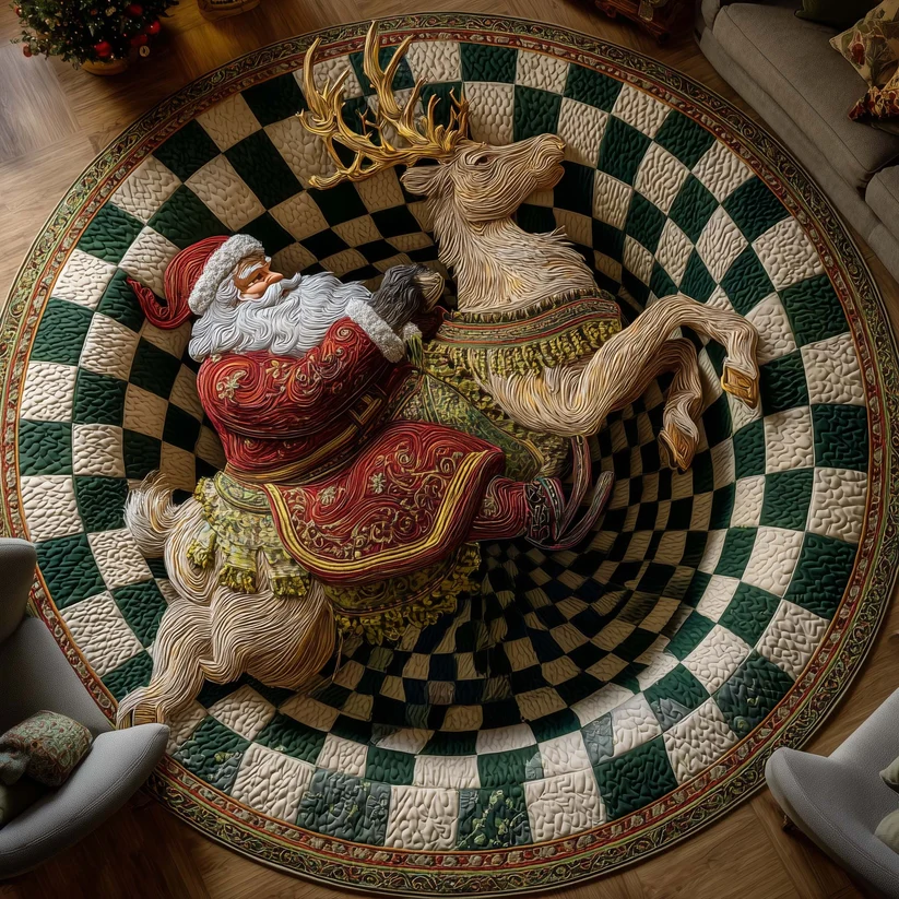 Santa Deer Quilted Round Mat