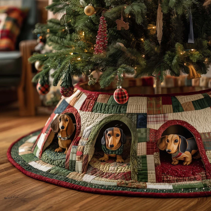 Jolly Dachshund Quilted Tree Skirt