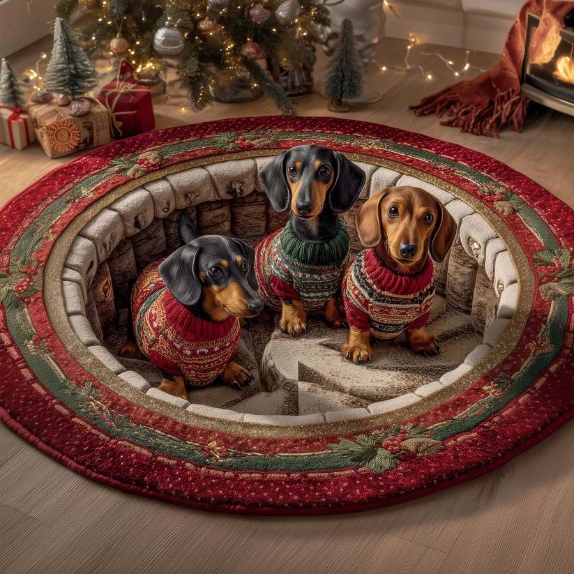Holiday Dachshund Quilted Round Mat