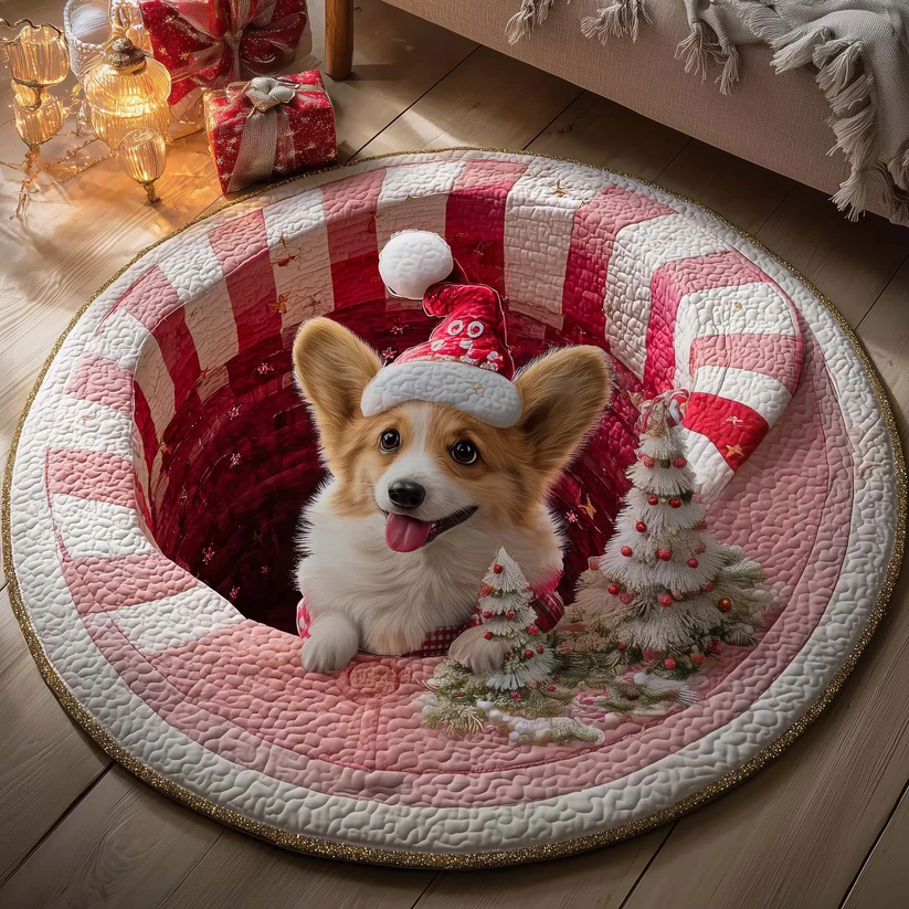 Corgi Wishes Quilted Round Mat