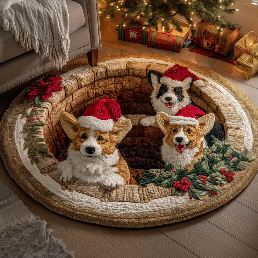 Corgi Wishes Quilted Round Mat