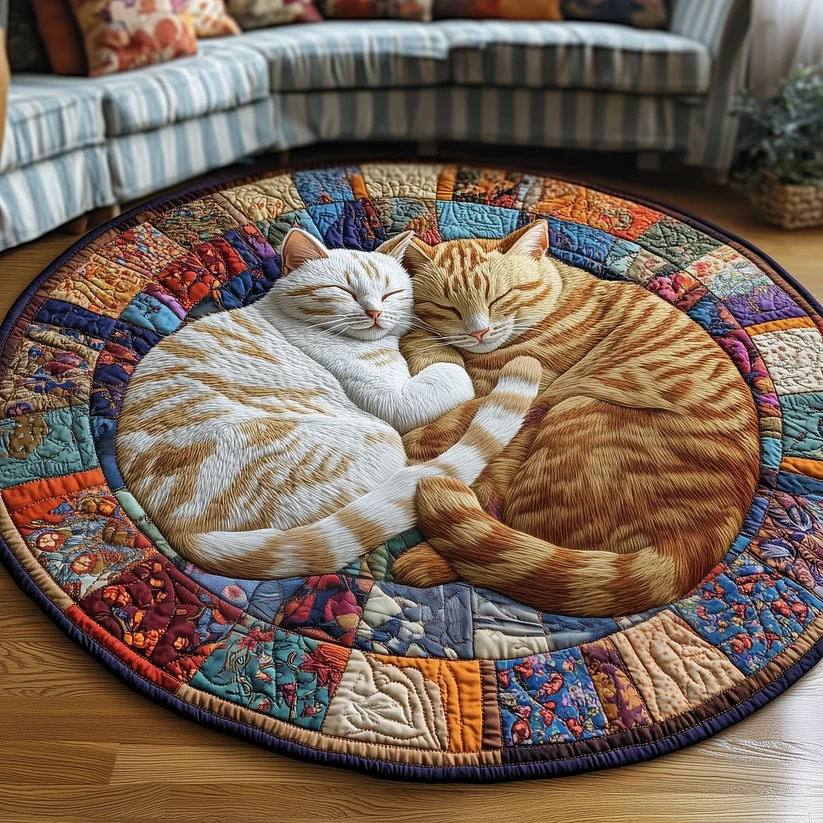 Sleepy Cat Quilted Round Mat
