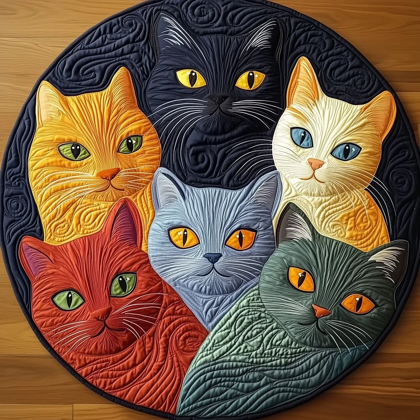 Cat Buddies Quilted Round Mat