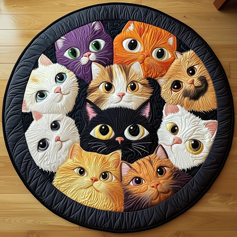 Cats Friends Quilted Round Mat