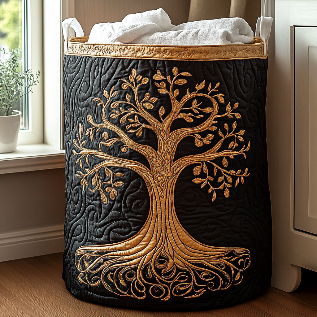 Tree of Life Quilted Laundry Basket NCU0QN057