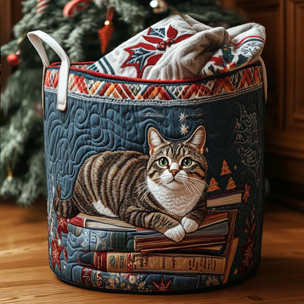 Holiday Story Cat Quilted Laundry Basket NCU0PTT1511