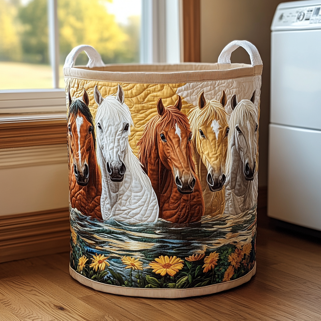Horse Blossom Quilted Laundry Basket NCU0DDK753