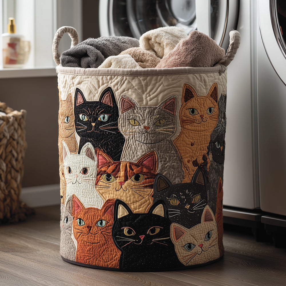 Purring Cozy Quilted Laundry Basket NCU0TH3112