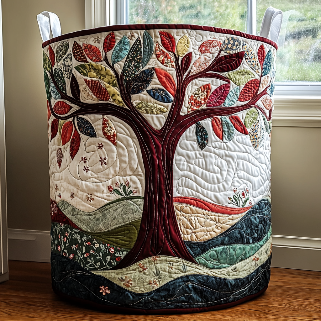 Tree of Life Quilted Laundry Basket NCU0QN057