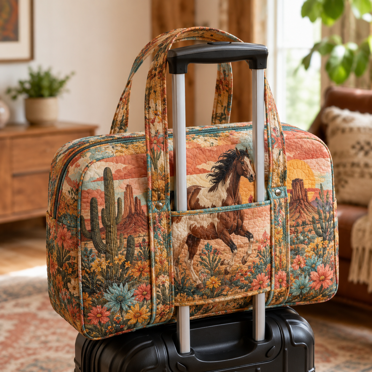 Desert Horse Sunset Quilted Weekender Bag With Trolley Sleeve