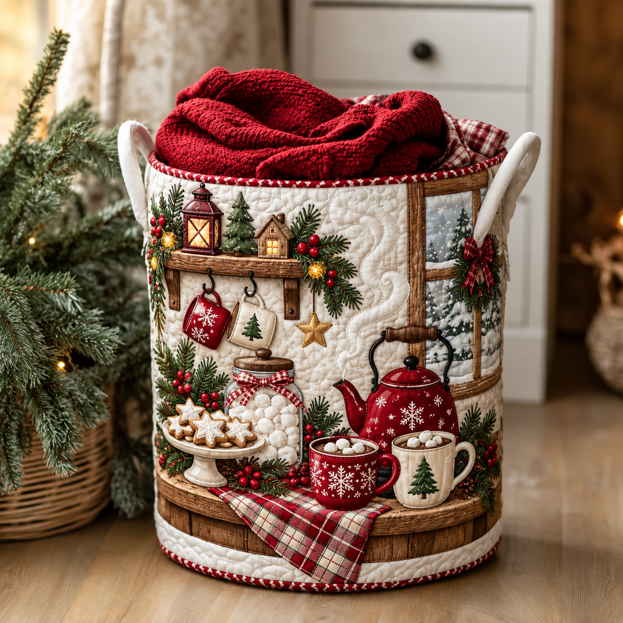 Hot Cocoa Holiday Kitchen Quilted Laundry Basket