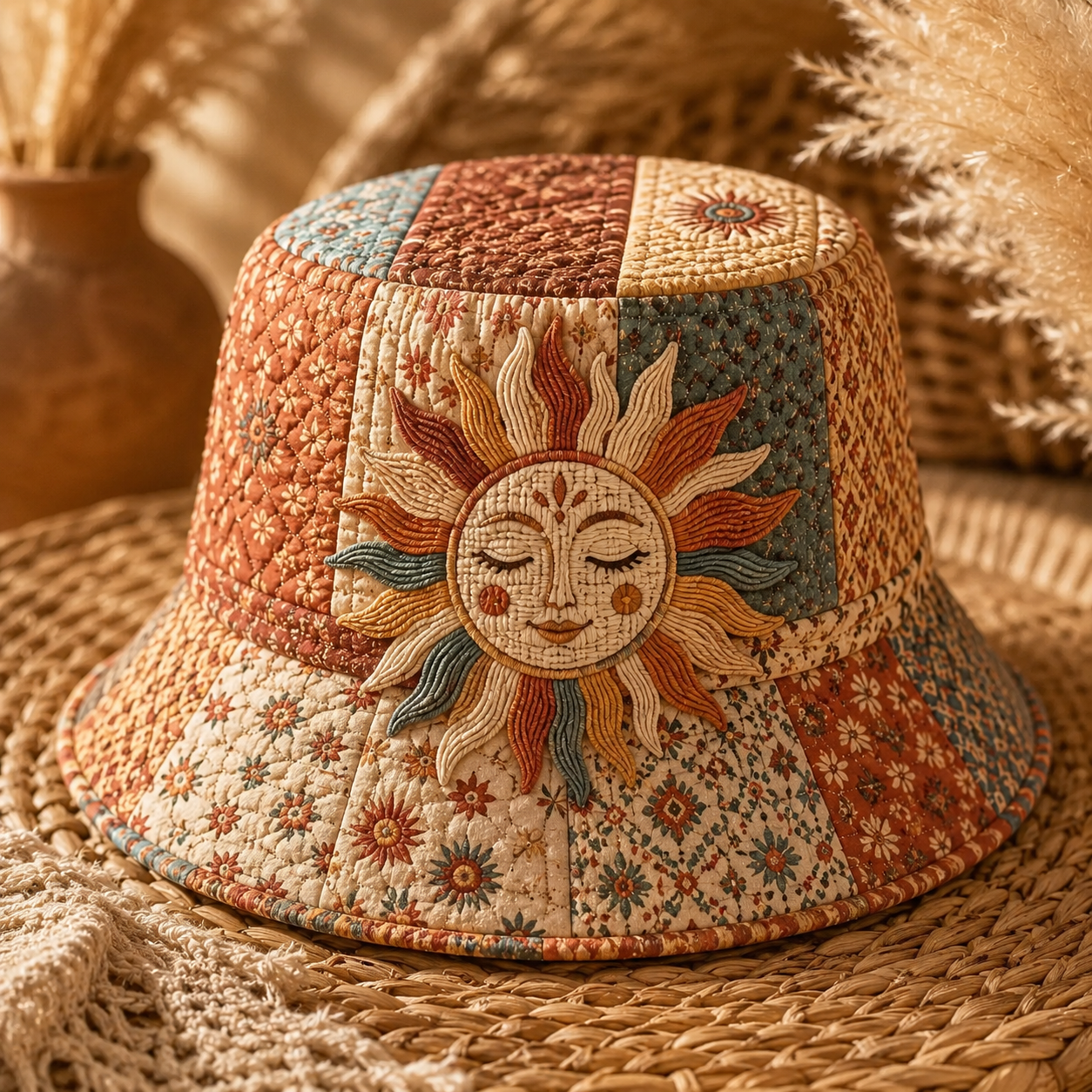 Sunburst Bohemian Patchwork Quilted Fishing Hat