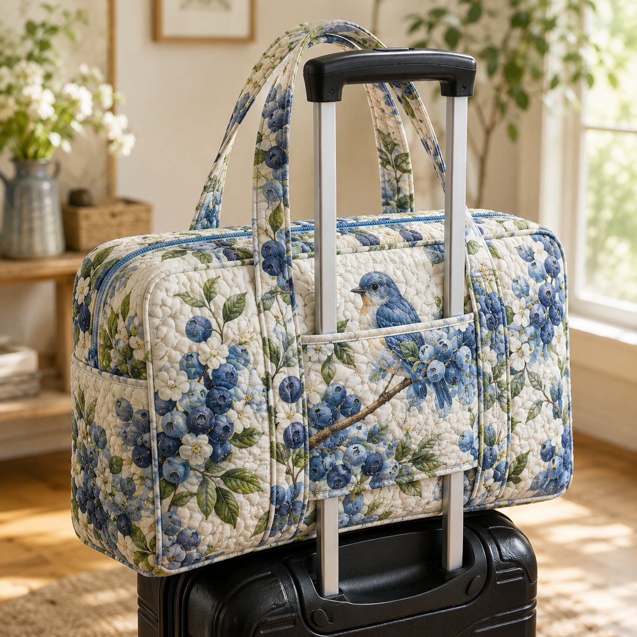 Bluebird Blueberry Garden Quilted Weekender Bag With Trolley Sleeve
