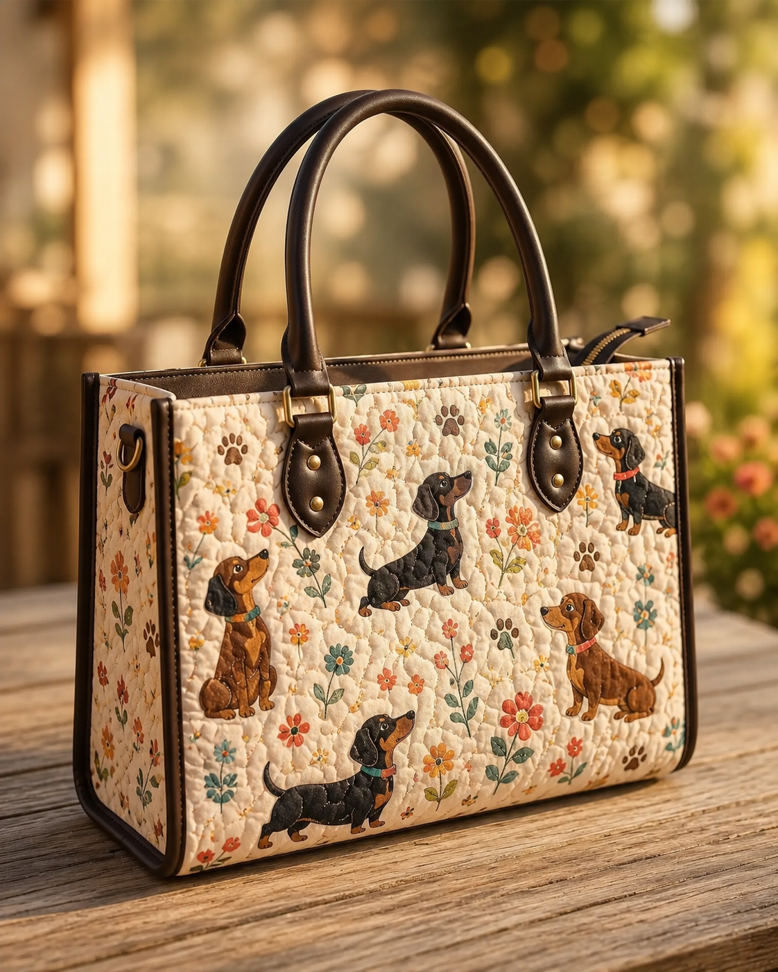 Colorful Cat Floral Garden Quilted Leather Strap Bible Handbag