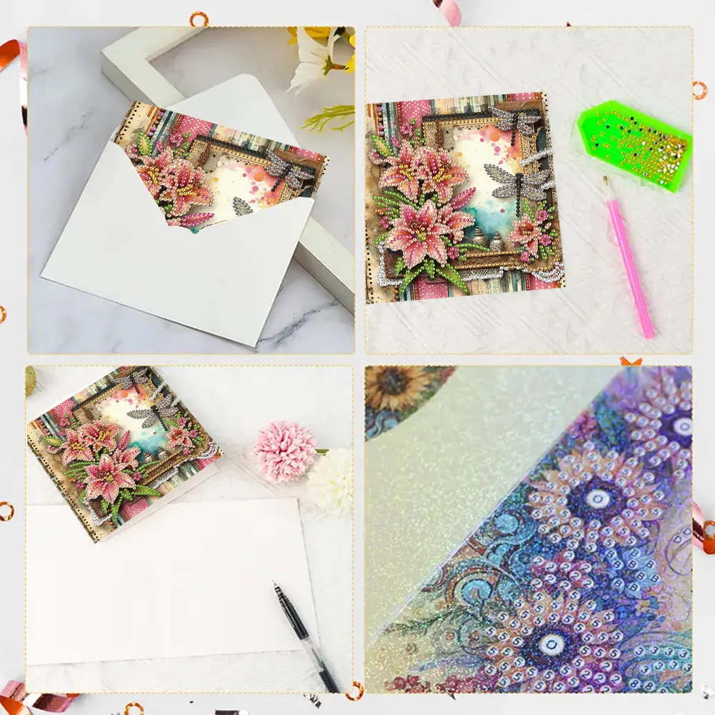 6pcs Diamond Painting Greeting Cards Diamond Art Cards for Adults(Flower Scene)