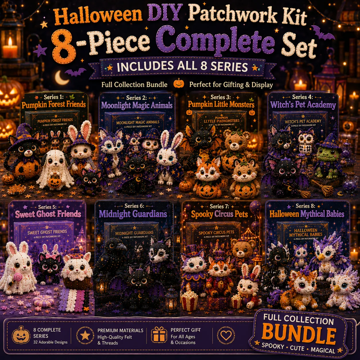 Halloween Friends 4 Piece DIY Patchwork Kit Collection 🎃🧵
