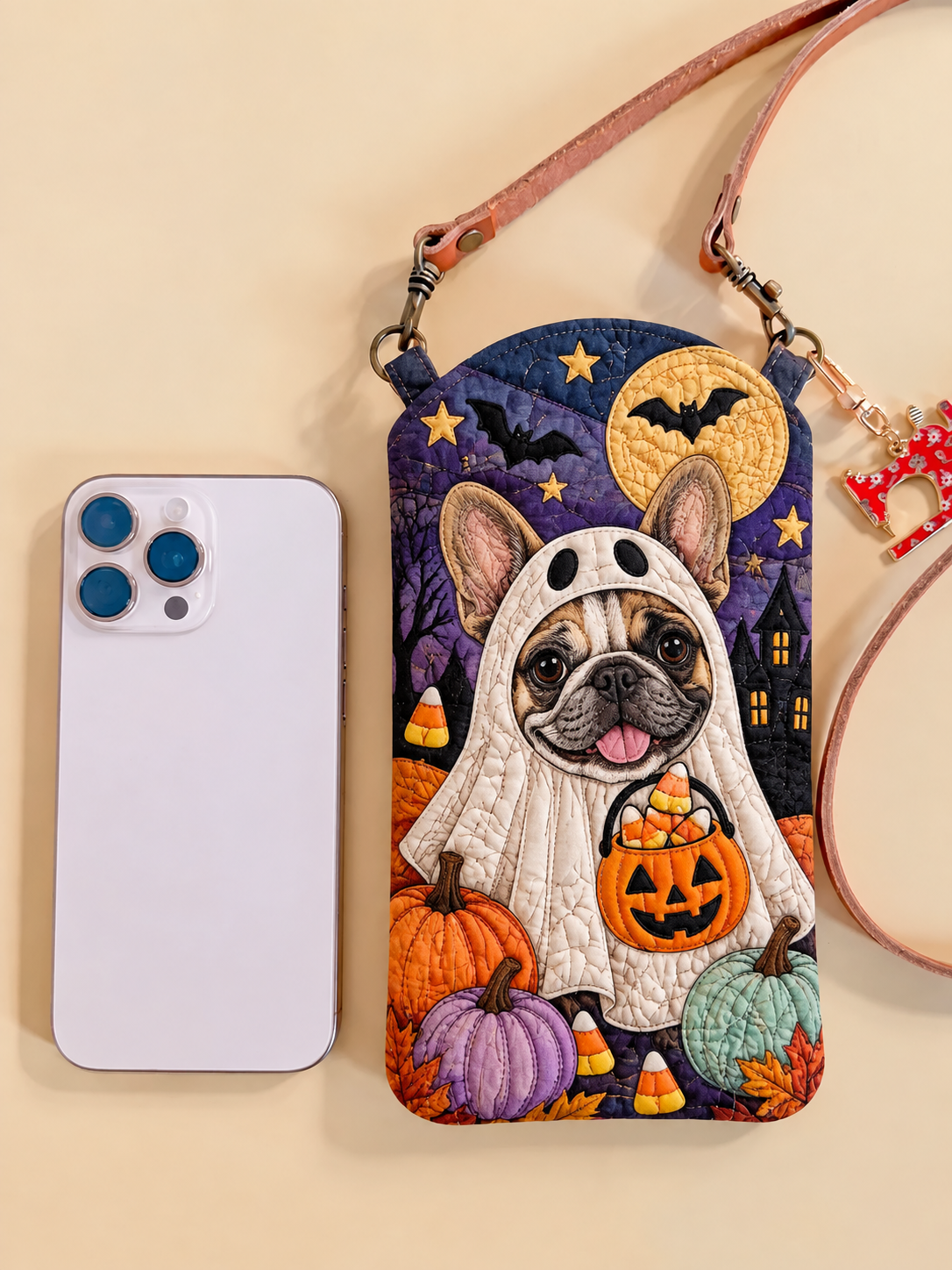 Ghost Costume Pug Halloween Quilted Slim Phone Crossbody Bag
