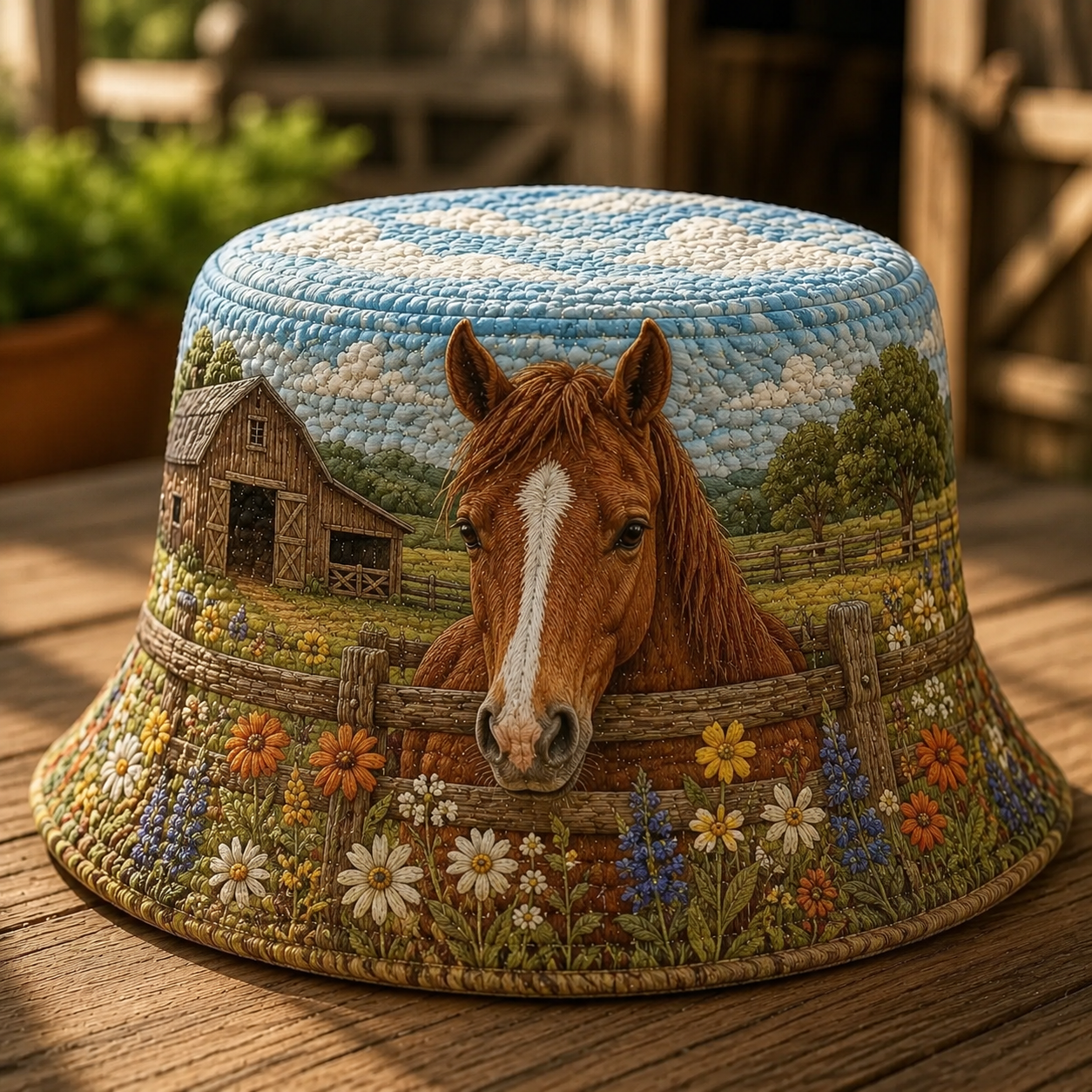 Rustic Horse Meadow Quilted Fishing Hat