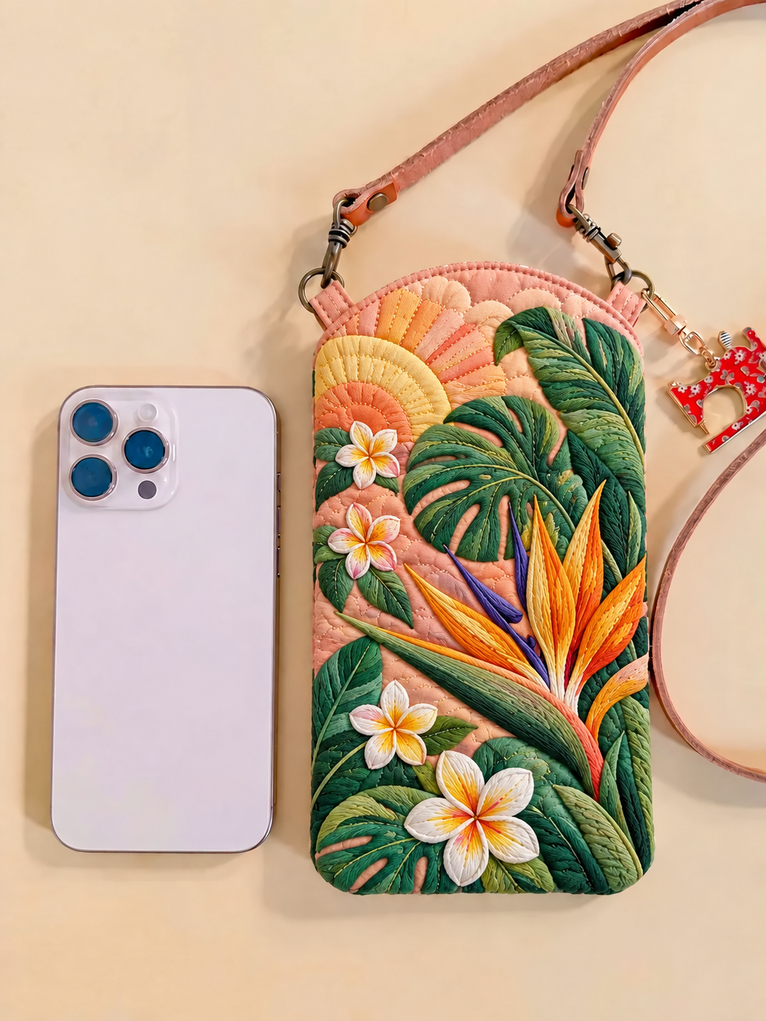 Tropical Quilted Slim Phone Crossbody Bag