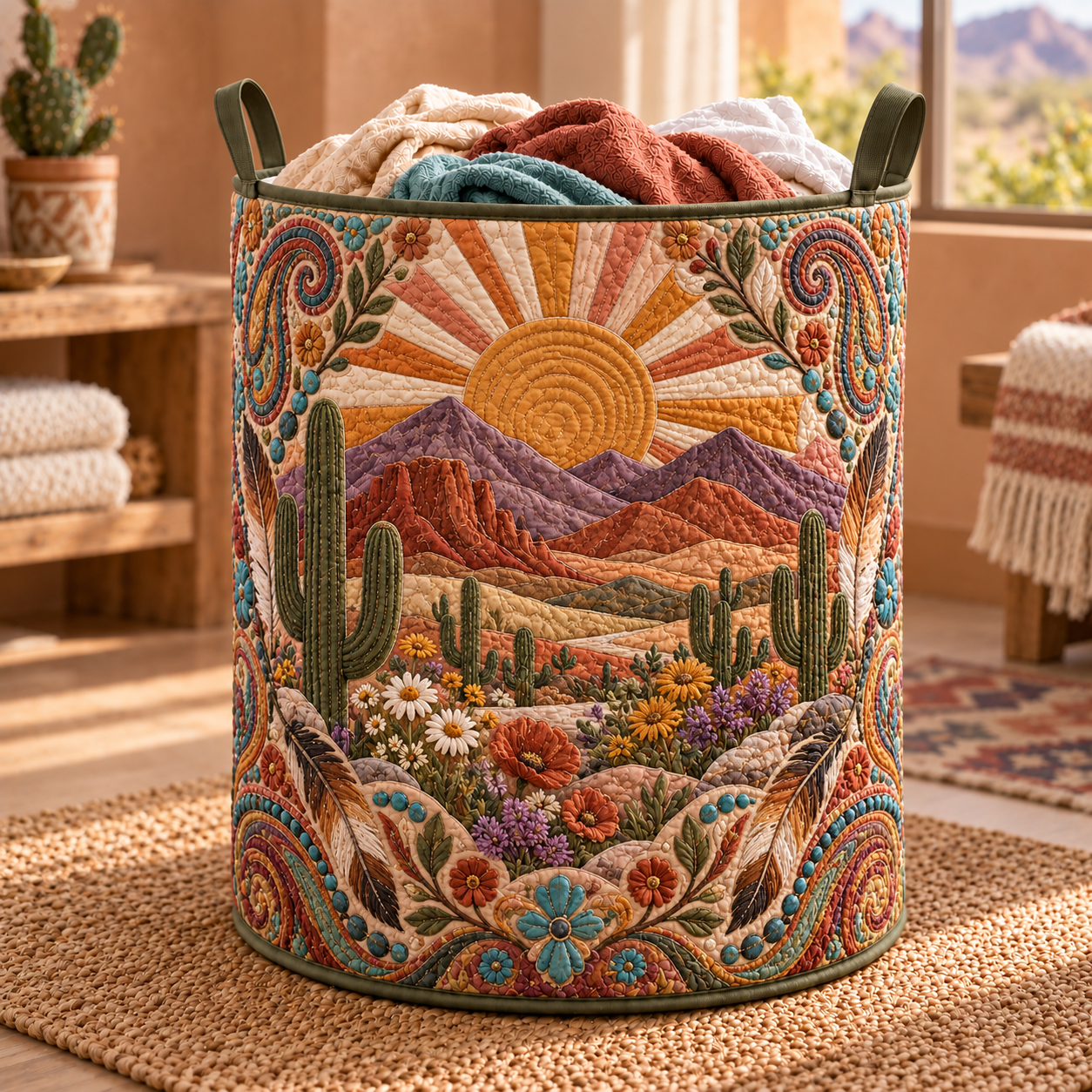 Desert Sunrise Wildflower Quilted Laundry Basket