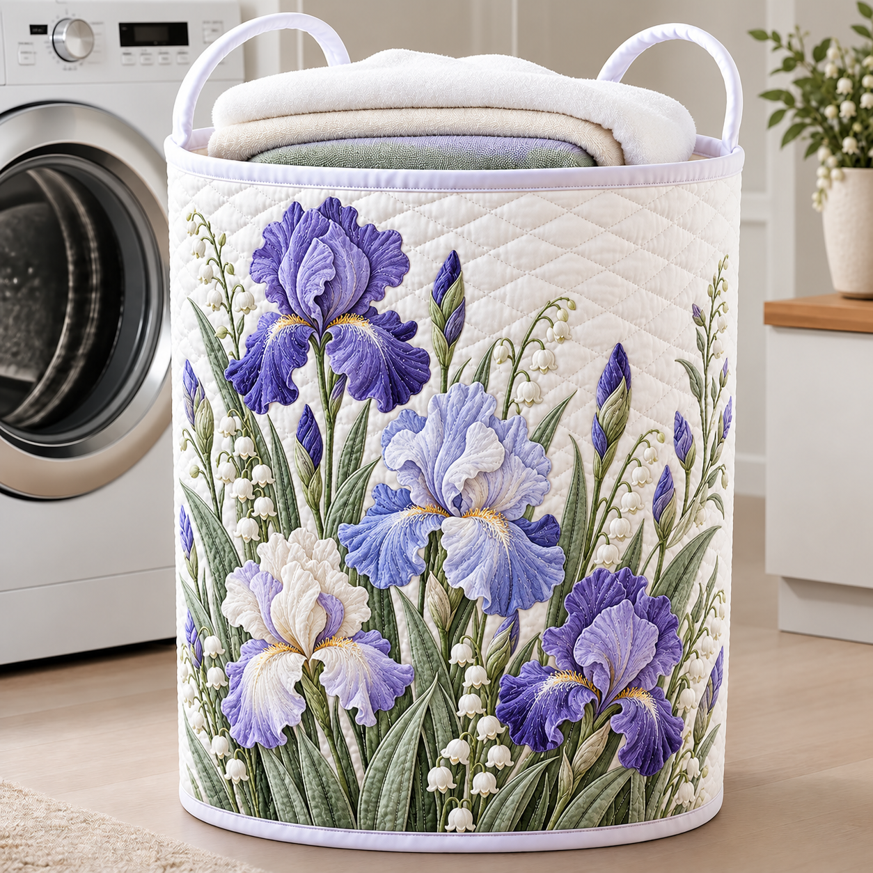 Purple Iris Bouquet Quilted Laundry Basket