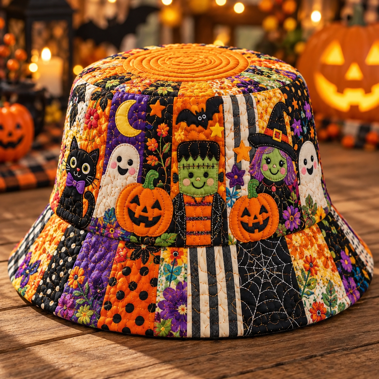 Halloween Friends Patchwork Quilted Fishing Hat