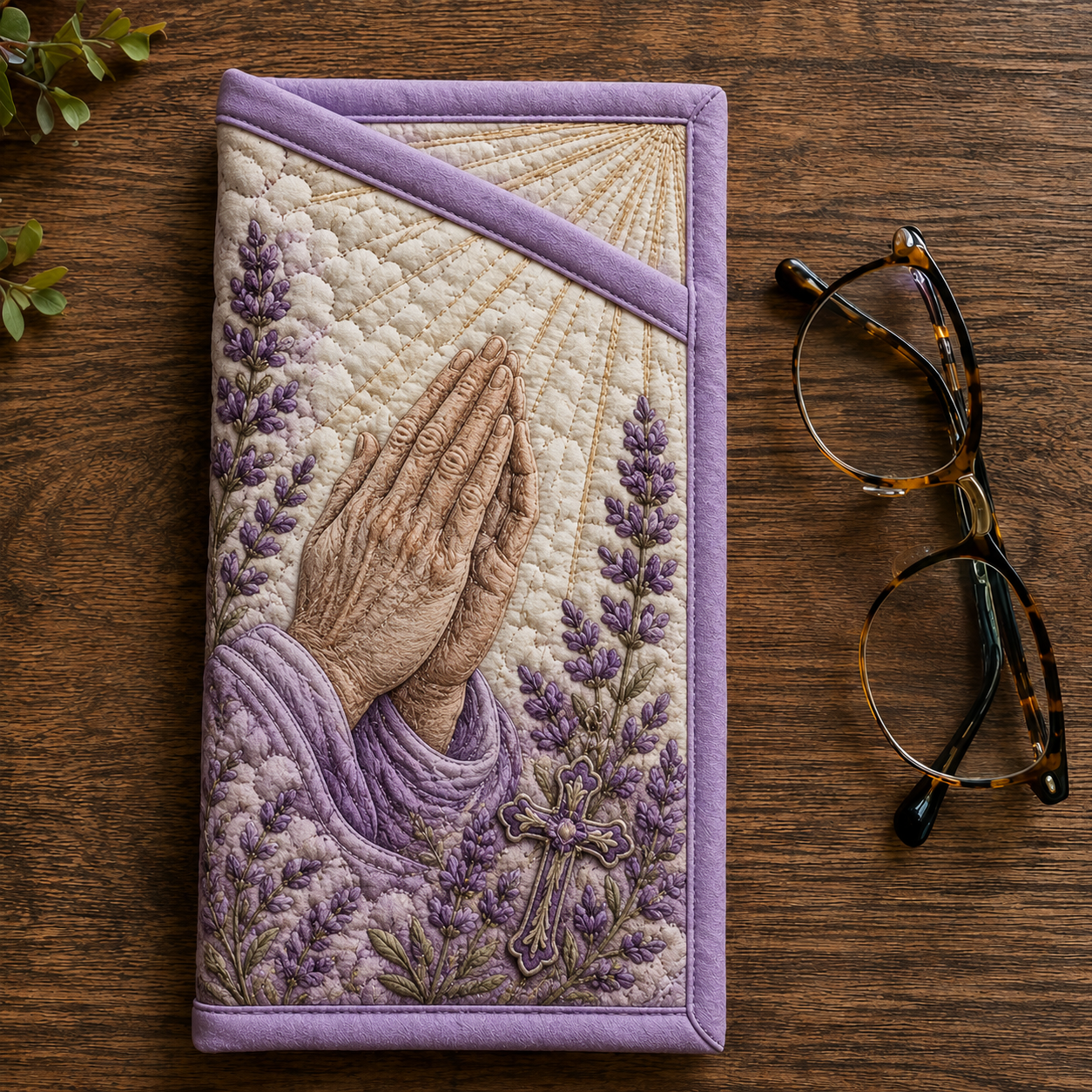 Praying Hands Lavender Quilted Eyeglass Case