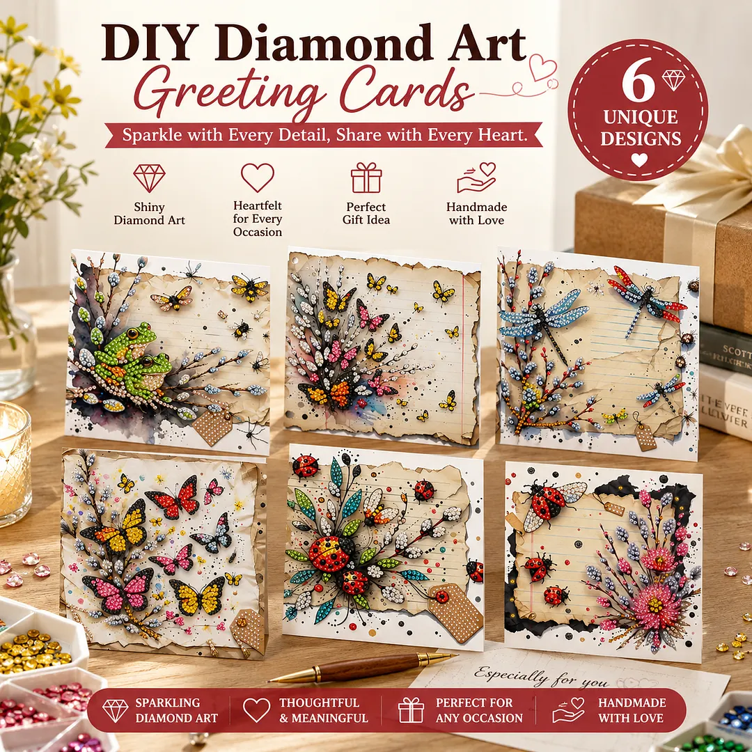6pcs Diamond Painting Greeting Cards DIY Diamond Art Cards (Insect Butterfly)