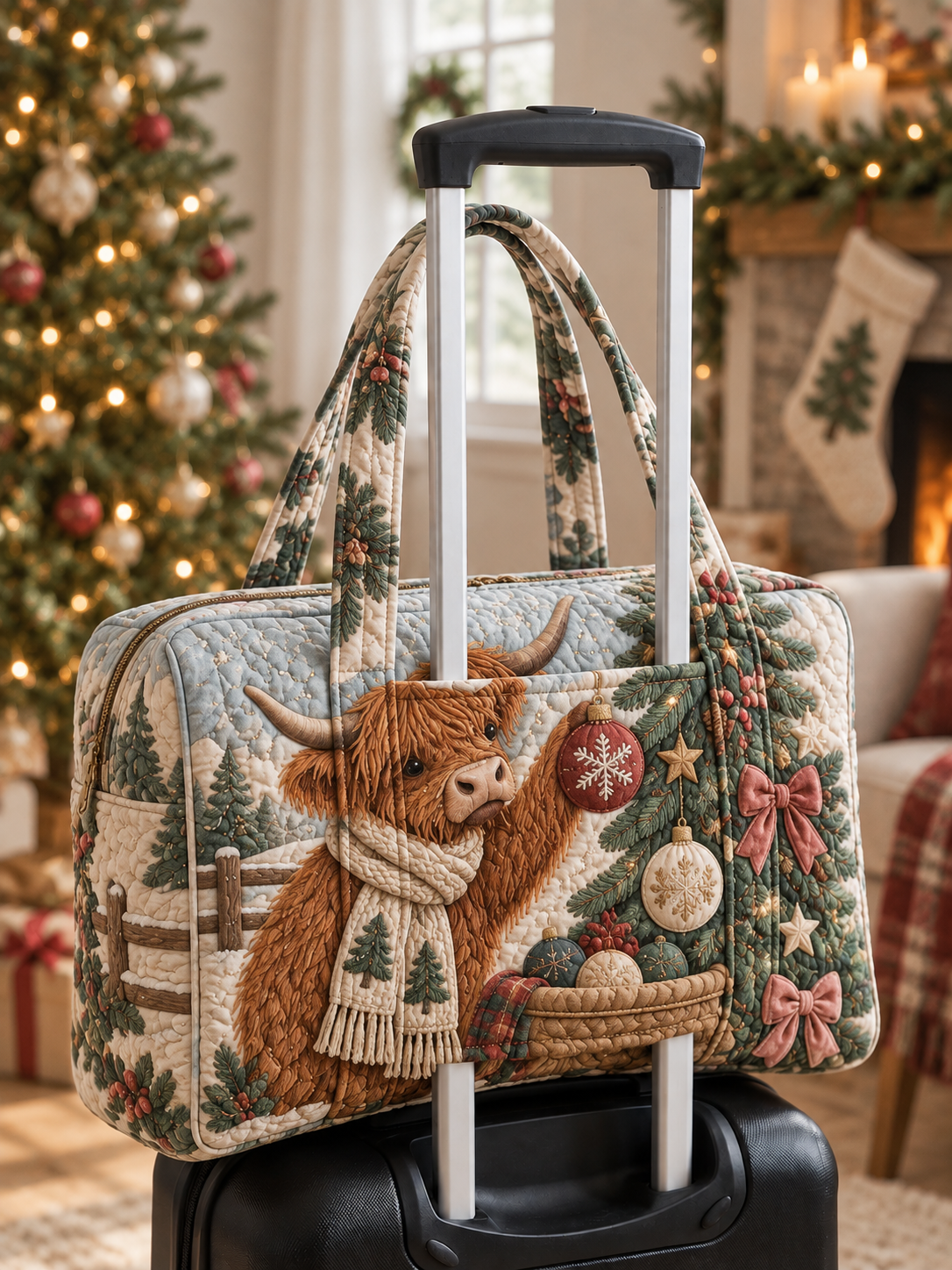 Winter Cow Scarf Woodland Quilted Weekender Bag With Trolley Sleeve