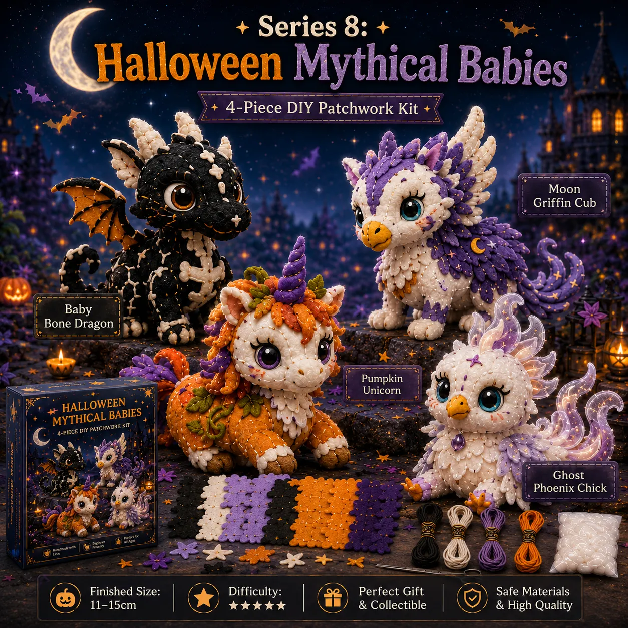 Halloween Friends 4 Piece DIY Patchwork Kit Collection 🎃🧵