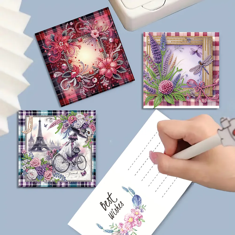6pcs Diamond Painting Greeting Cards Diamond Art Cards for Adults(Flower Scene)
