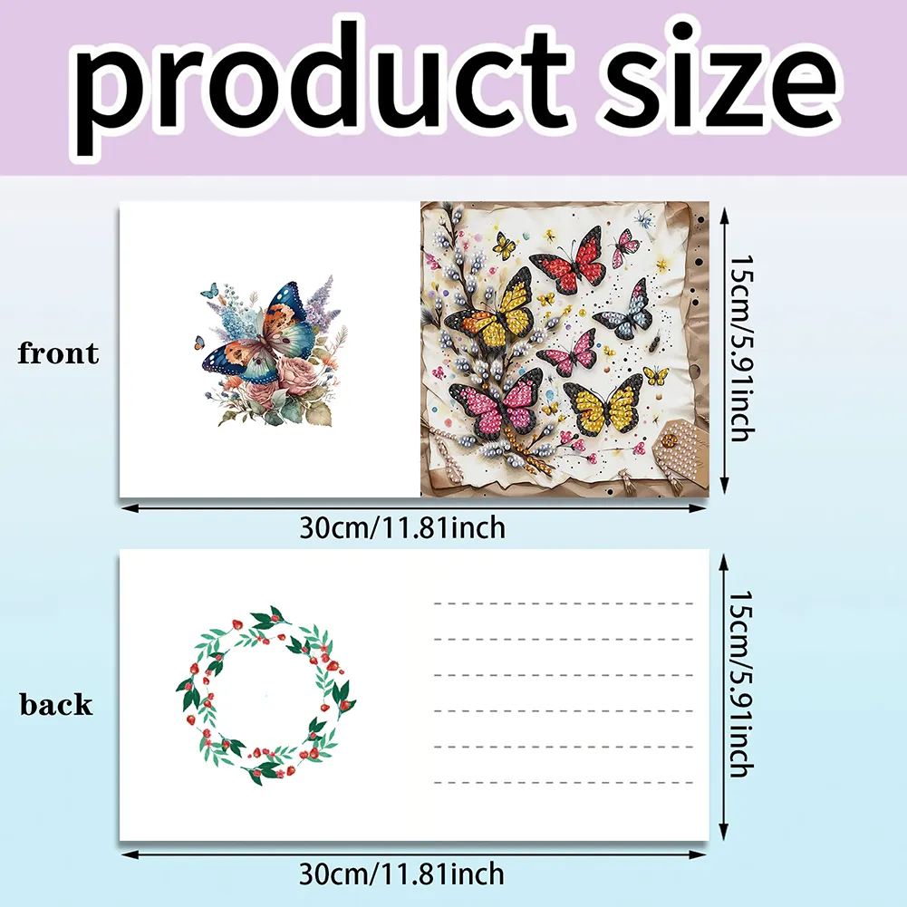 6pcs Diamond Painting Greeting Cards DIY Diamond Art Cards (Insect Butterfly)