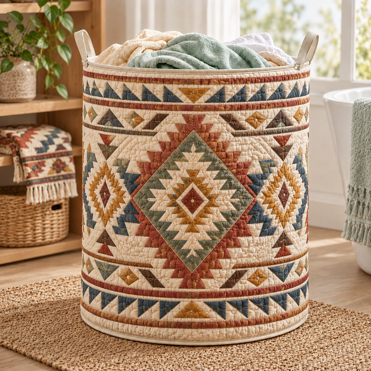 Southwestern Geometric Boho Quilted Laundry Basket