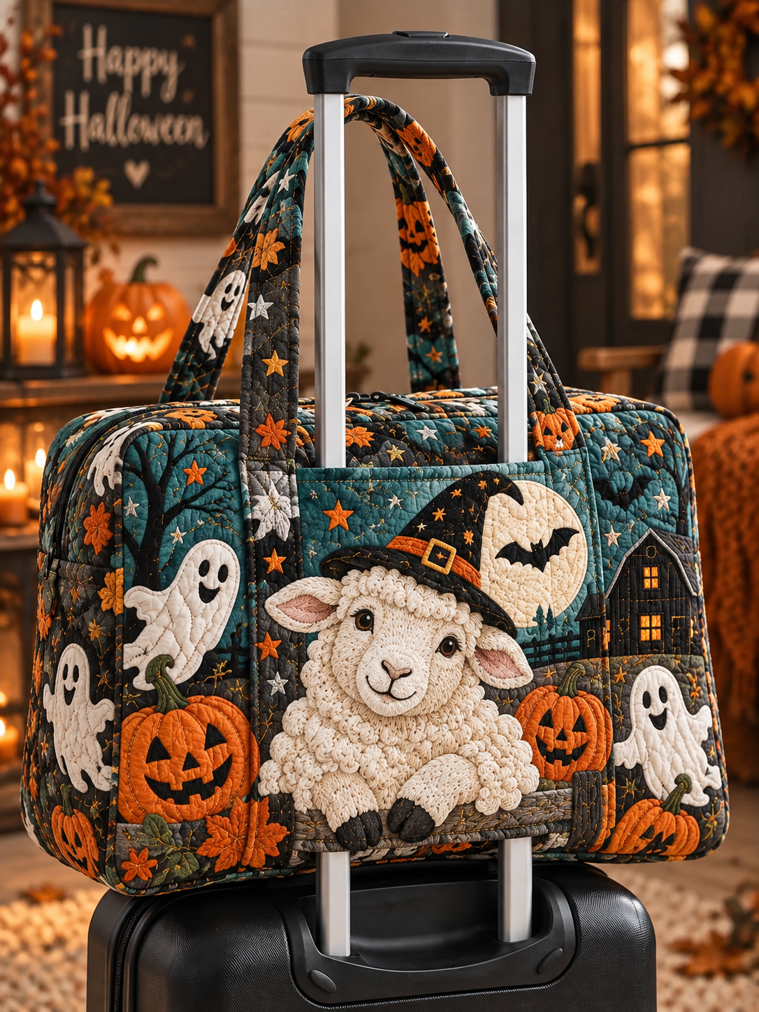 Ghost Sheep Halloween Quilted Weekender Bag With Trolley Sleeve