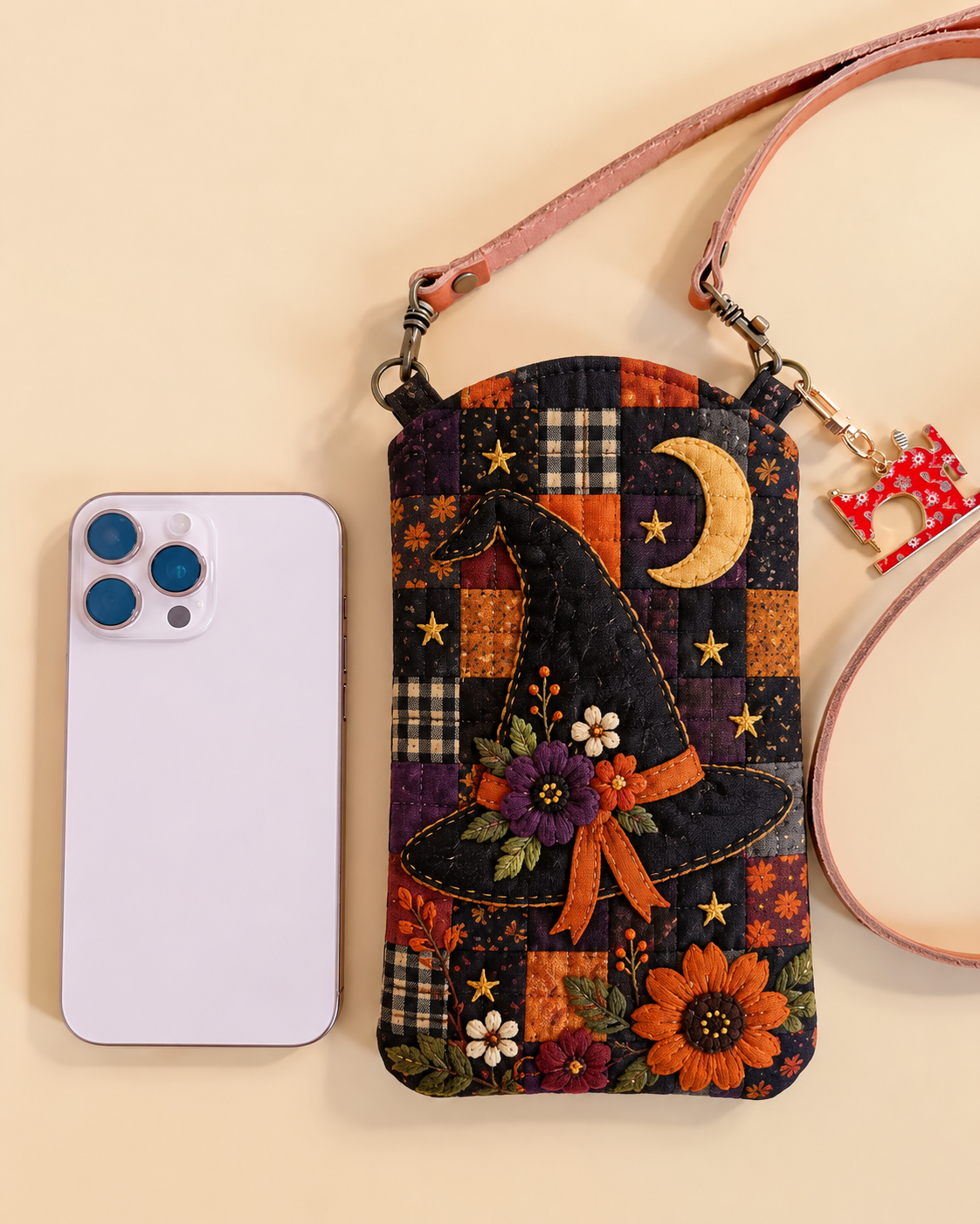 Witch Hat Moonlit Patchwork Quilted Slim Phone Crossbody Bag