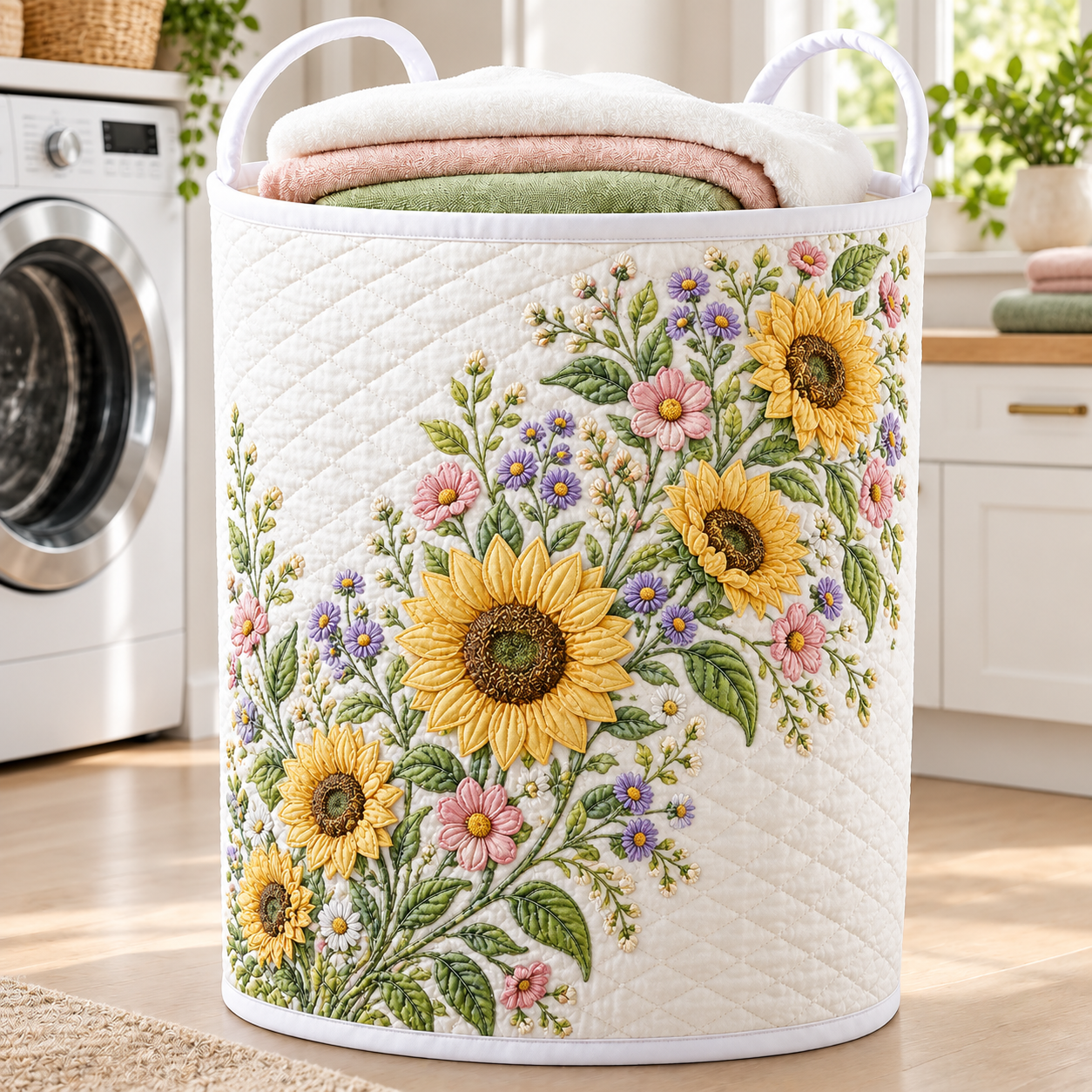 Sunflower Meadow Bouquet Quilted Laundry Basket