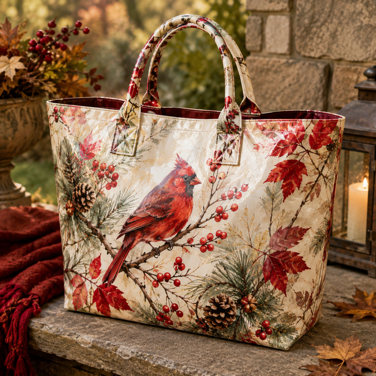 Cardinal Berry Autumn PVC Tote Bag