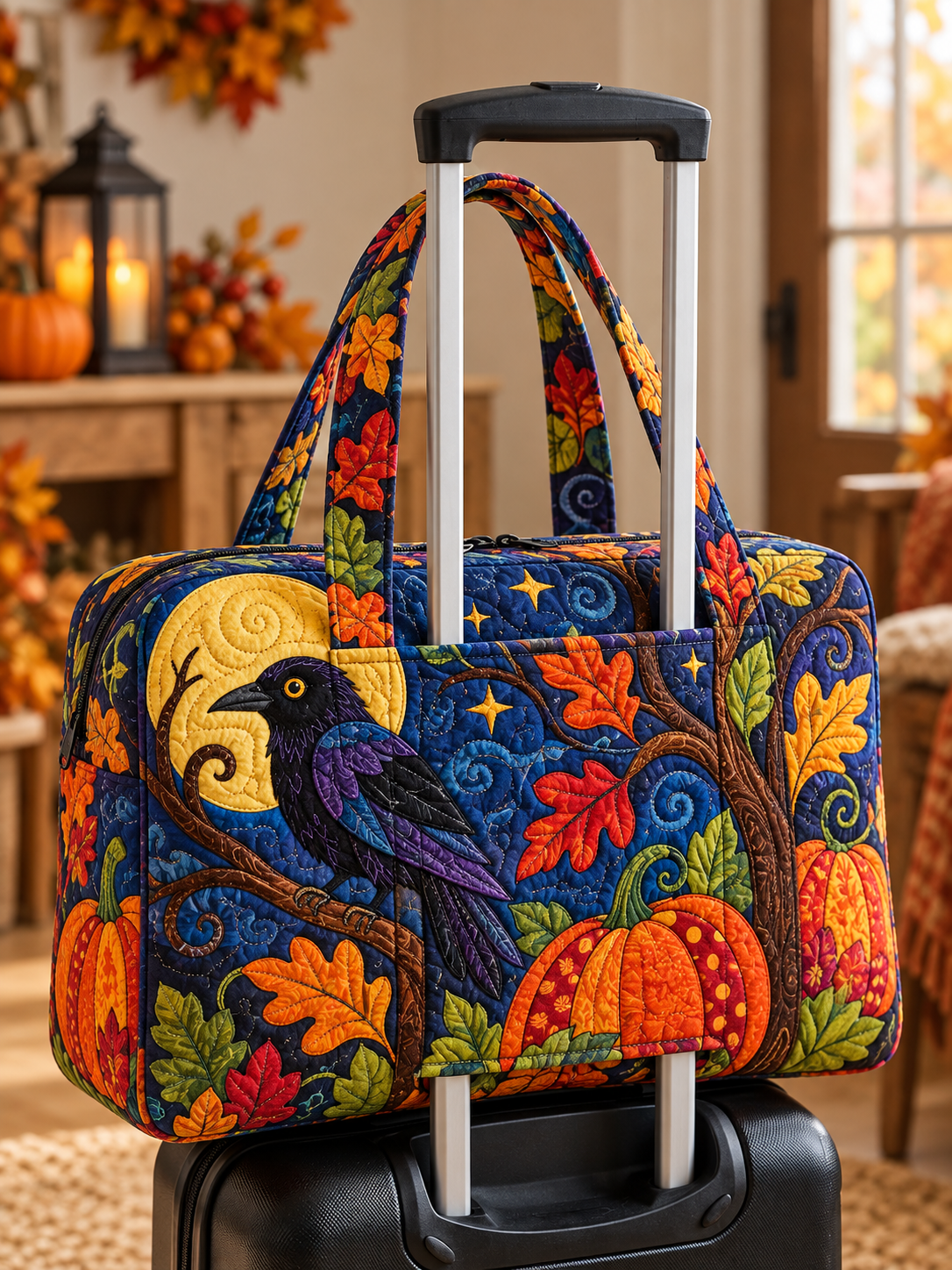Raven Pumpkin Moonlight Quilted Weekender Bag With Trolley Sleeve