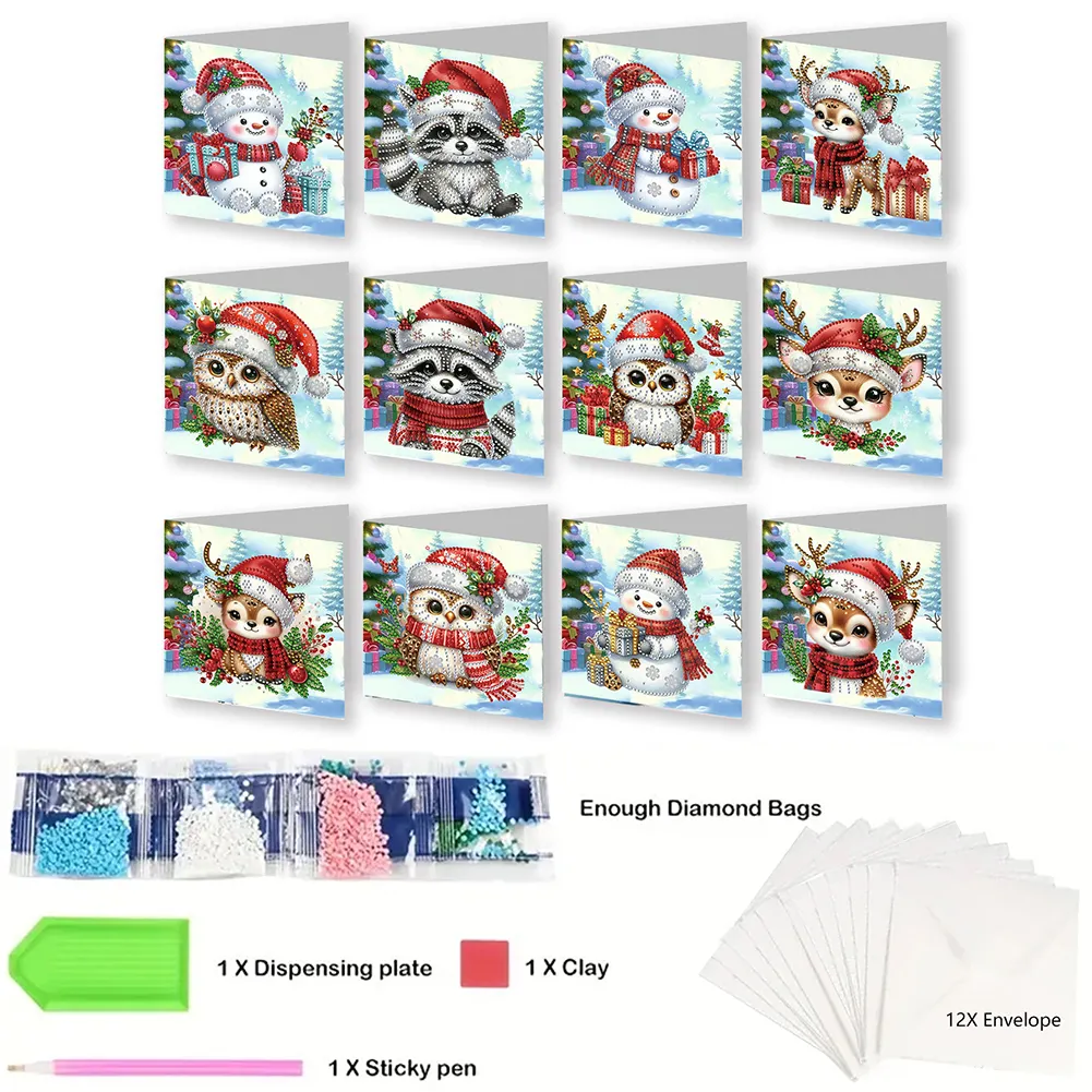 DIY 12Pcs Christmas-Diamond Painting Greeting Card