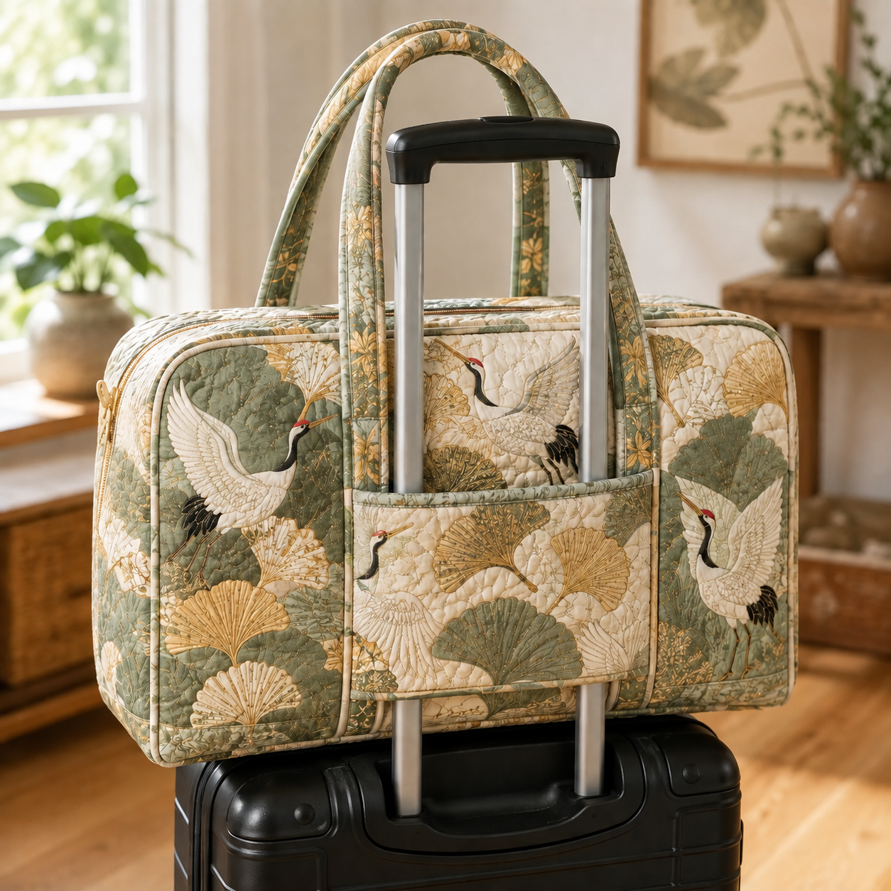Crane Ginkgo Garden Quilted Weekender Bag With Trolley Sleeve