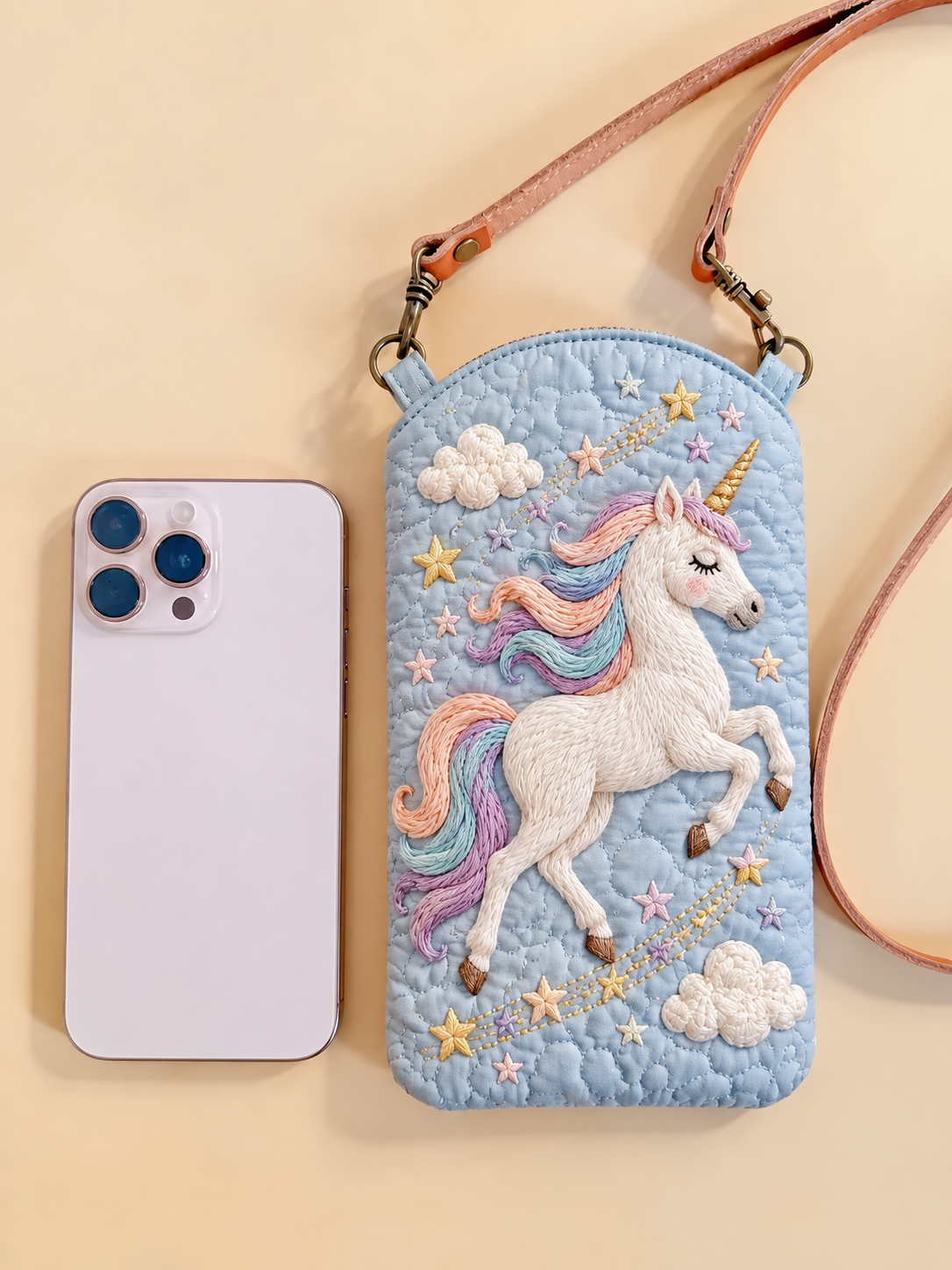 Dreamy Sky Unicorn Quilted Slim Phone Crossbody Bag