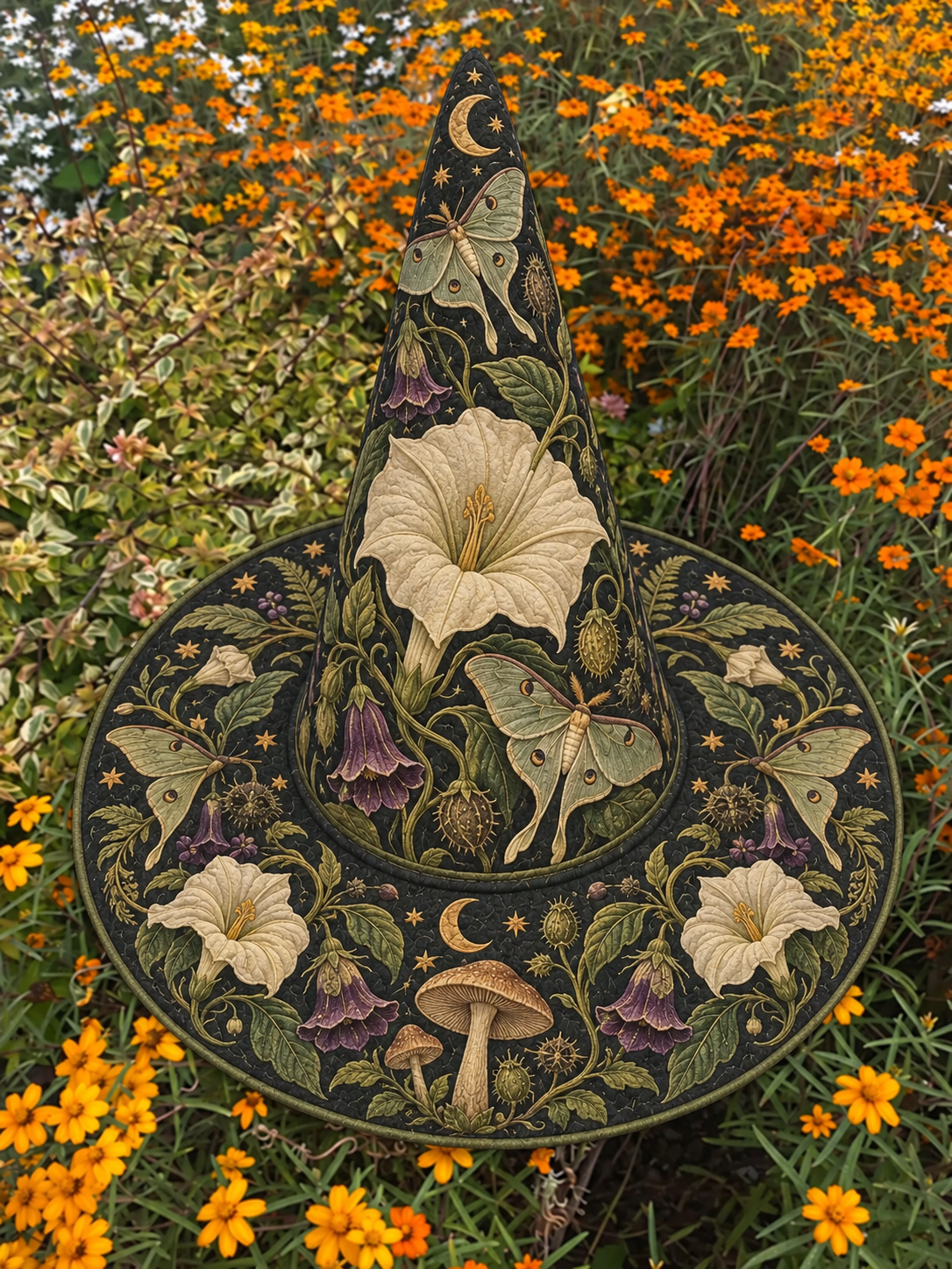 Raven Lily Garden Quilted Witch Hat
