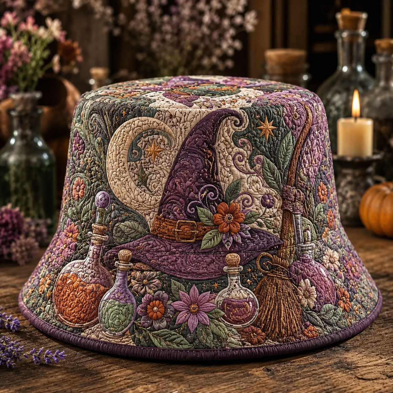 Whimsical Witch Hat Floral Quilted Fishing Hat