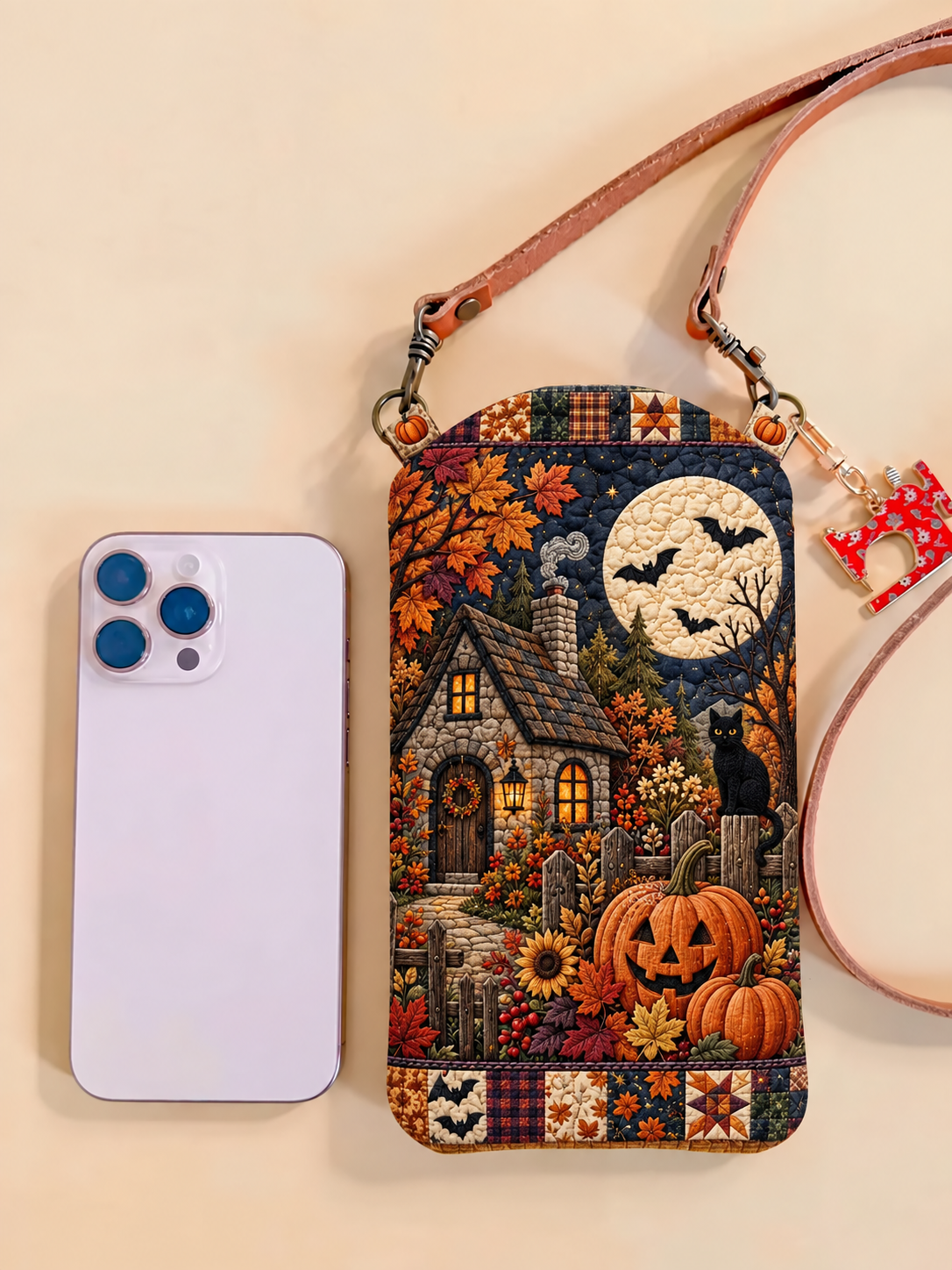 Haunted House Moonlight Quilted Slim Phone Crossbody Bag