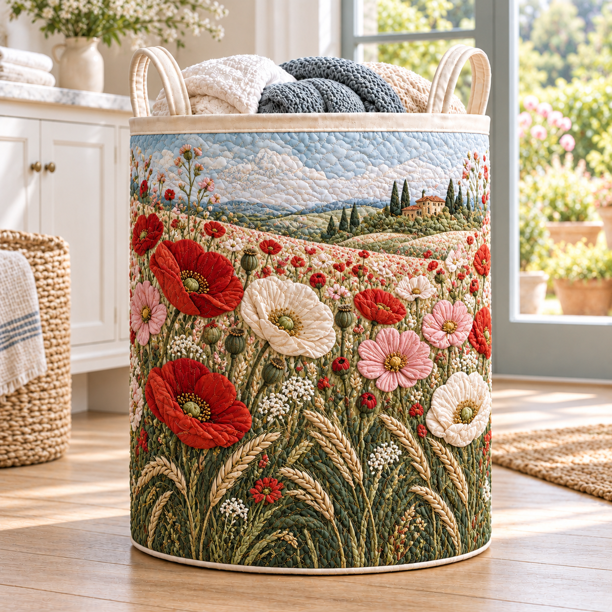 Poppy Wildflower Meadow Quilted Laundry Basket
