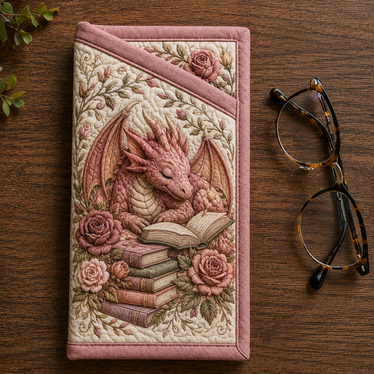 Blush Dragon Library Rose Quilted Eyeglass Case